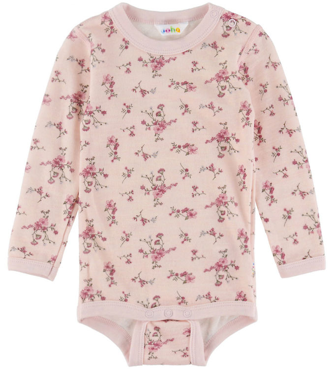 Joha Body l/æ - Uld - Lyserød m. Blomster