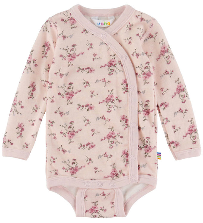 Joha Slå-om Body l/æ - Uld - Lyserød m. Blomster
