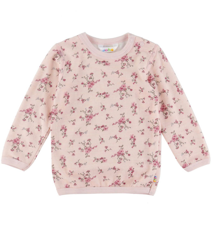 Joha Bluse - Uld/Viskose - Lyserød m. Blomster