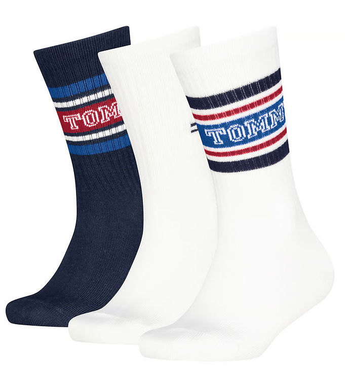 Tommy Hilfiger Strømper - 3-pak - Hvid/Blå