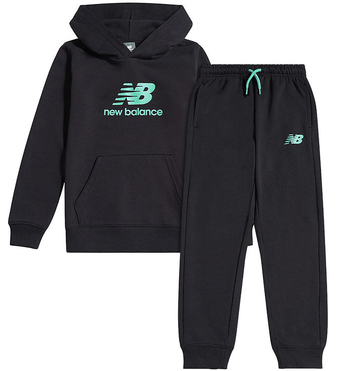 New Balance Sweatsæt - Stacked Logo - Caviar m. Mintgrøn