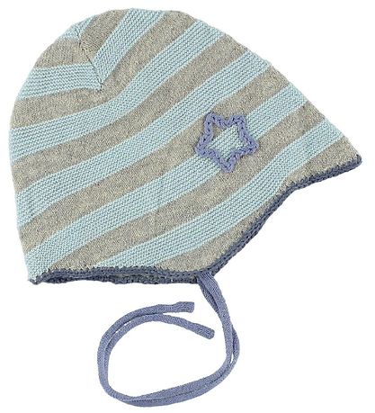 Bonnet en Tricot Mini A Ture - Laine/Coton - Bleu/Gris à Rayures Bonnet en Tricot Mini A Ture - Laine/Coton - Bleu/Gris à Rayures