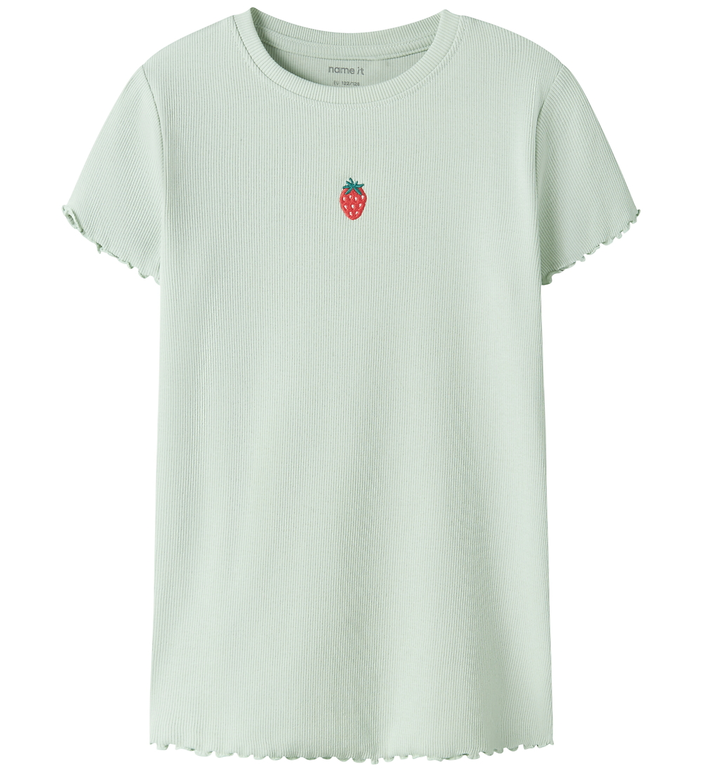 Name It T-Shirt - Rib - NkfVivemma - Pale Aqua/Strawberry - Name It - 7-8 Jahre (122-128) - T-Shirts
