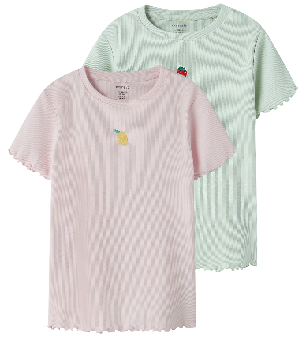 Name It T-Shirt - Rib - 2er-Pack - NkfVivemma - Pale Aqua/Cradle - Name It - 11-12 Jahre (146-152) - T-Shirts