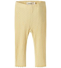 Lil' Atelier Leggings - Rib - NbfHaldis - Sunlight m. Hulmønster