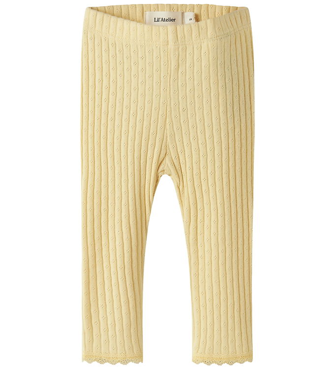 Lil' Atelier Leggings - Rib - NbfHaldis - Sunlight m. Hulmønster billede