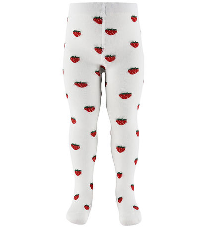 Fuzzies Strømpebukser - Off White m. Jordbær