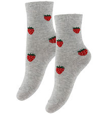 Fuzzies Socks - 2-Pack - Light Grey w. Strawberry