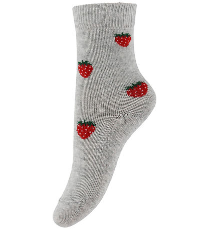 Fuzzies Socks - 2-Pack - Light Grey w. Strawberry