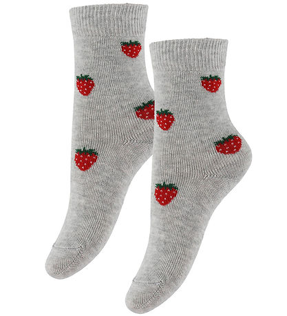 Fuzzies Socks - 2-Pack - Light Grey w. Strawberry