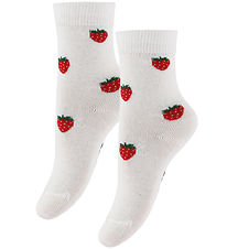 Fuzzies Strømper - 2-pak - Off White m. Jordbær