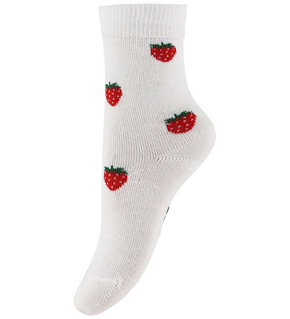 Fuzzies Strømper - 2-pak - Off White m. Jordbær