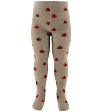 Fuzzies Tights - Beige Melange w. Ladybugs