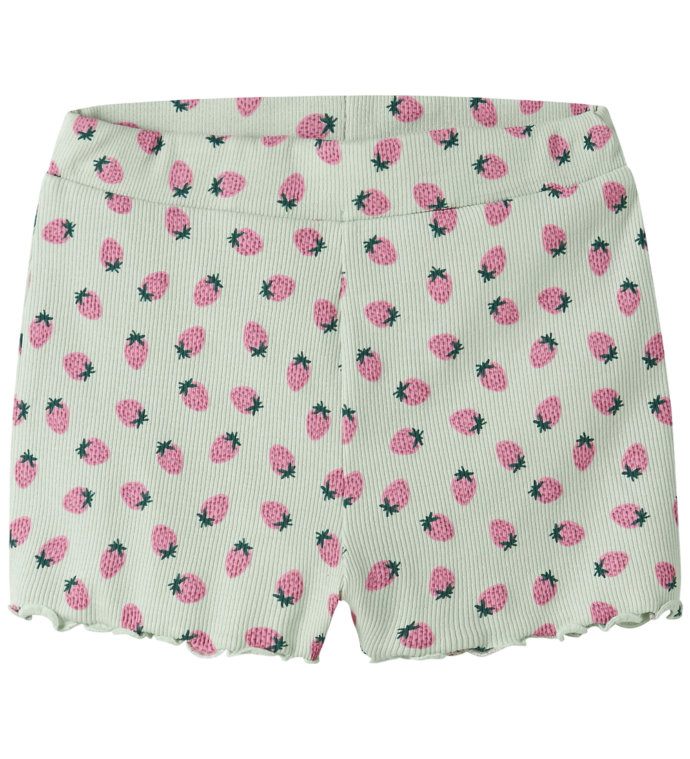 Name It Fietsbroek - Rib - NmfVemma - Pale Aqua/Aardbeien - Name It - 2 jaar (92) - Korte Broeken