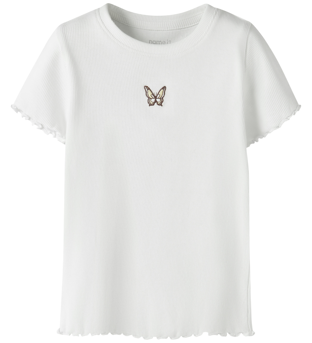 Name It T-Shirt - Rib - NmfVivemma - Bright White/Fliege - Name It - 1 Jahr (80) - T-Shirts