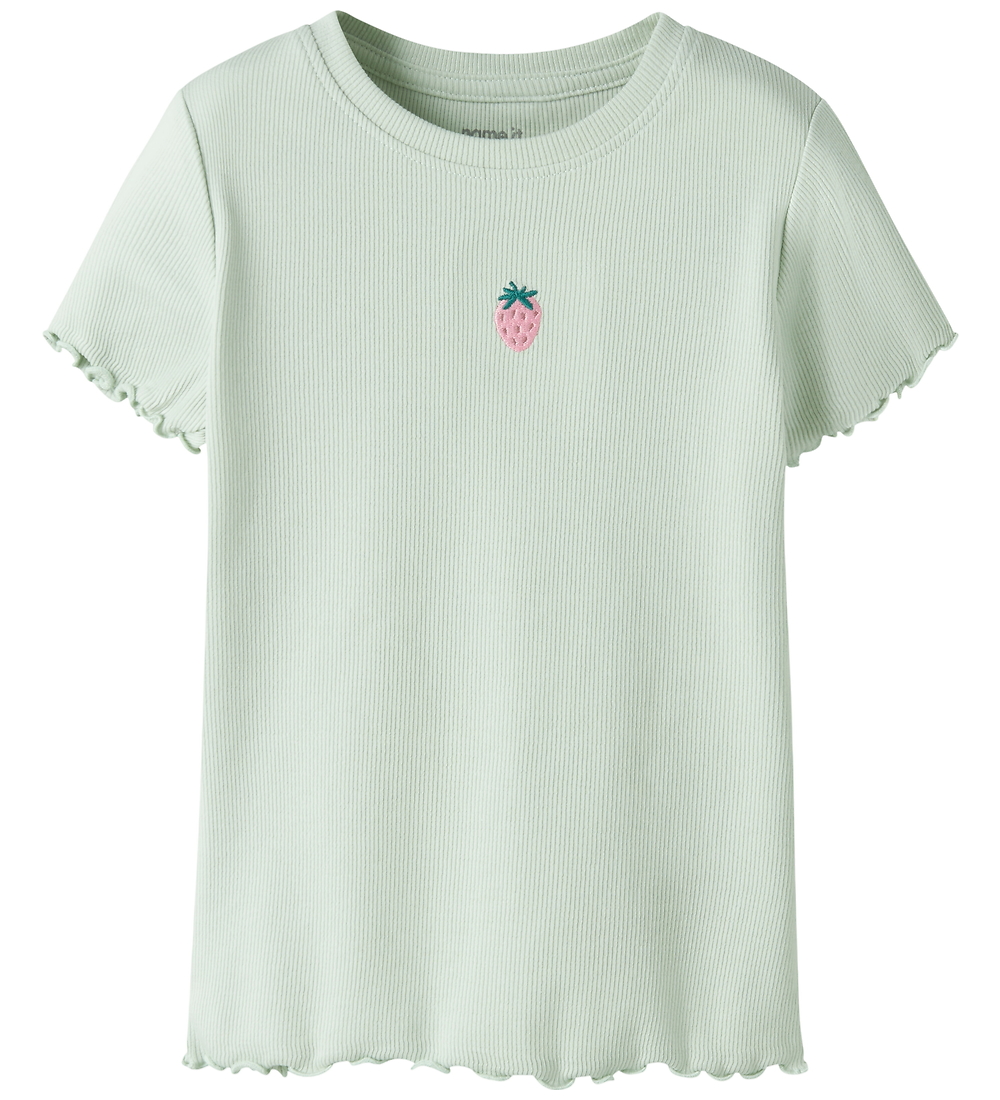 Name It T-Shirt - Rib - NmfVivemma - Pale Aqua/Erdbeeren - Name It - 1 Jahr (80) - T-Shirts