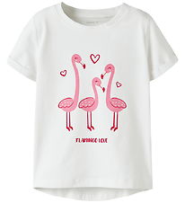 Name It T-shirt - NmfVix - Bright White/Flamingo Love