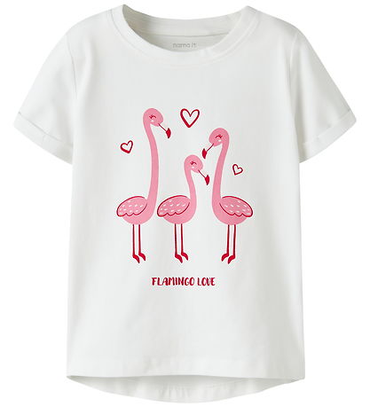 Name It T-shirt - NmfVix - Bright White/Flamingo Love