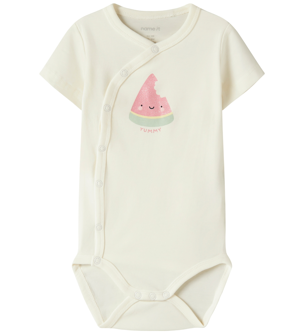 Name It Wikkelromper s/s - NbfVubie - Cloud Danser/Watermelon m. - Name It - 1 jaar (80) - Rompers Korte Mouw