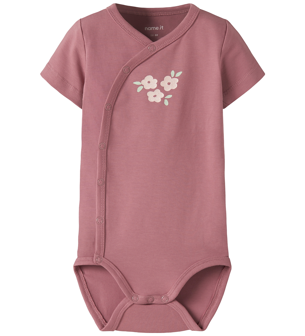 Name It Wikkelromper s/s - NbfVubie - Mesa Rose/Bloemen m. Glimm - Name It - 68 - Rompers Korte Mouw