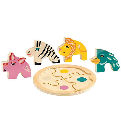 Djeco Puslespil - Træ - 4 Brikker - Rondo Leo