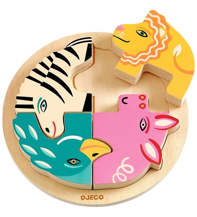 Djeco Puslespil - Træ - 4 Brikker - Rondo Leo