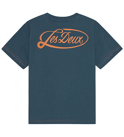 Les Deux T-shirt - Contrast - Dark Blue Denim m. Orange