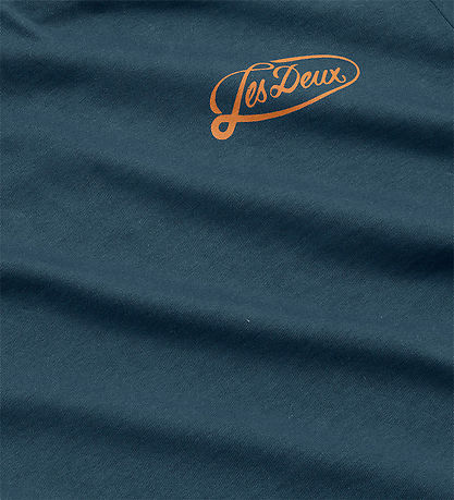 Les Deux T-shirt - Contrast - Dark Blue Denim m. Orange