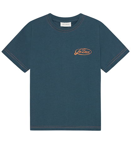 Les Deux T-shirt - Contrast - Dark Blue Denim m. Orange