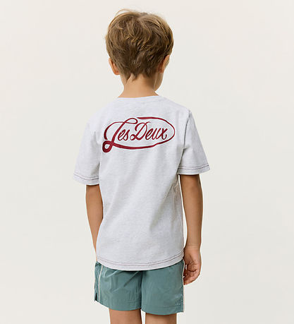 Les Deux T-shirt - Contrast - Snow Melange m. Mørk Rød