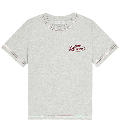 Les Deux T-shirt - Contrast - Snow Melange m. Mørk Rød