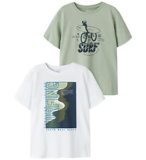 Name It T-shirt - 2-pak - NkmHansy - Bright White/Swamp