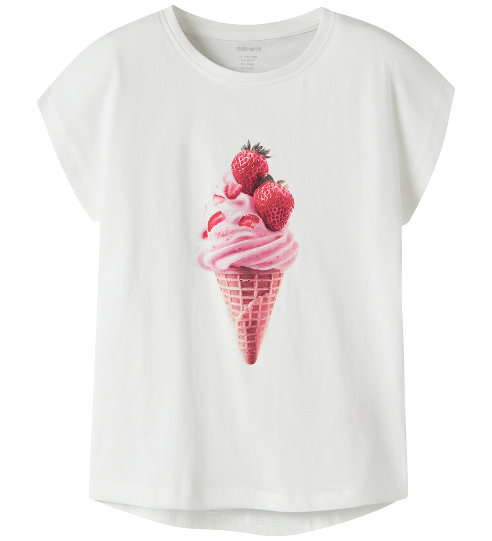 Name It T-Shirt - NkfVotia - Bright White/Ice Cream - Name It - 6 Jahre (116) - T-Shirts