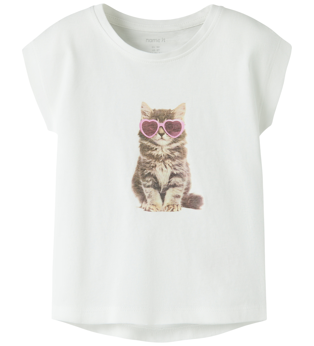 Name It T-Shirt - NmfVotia - Bright White/Sonnenbrille CAT - Name It - 6 Jahre (116) - T-Shirts