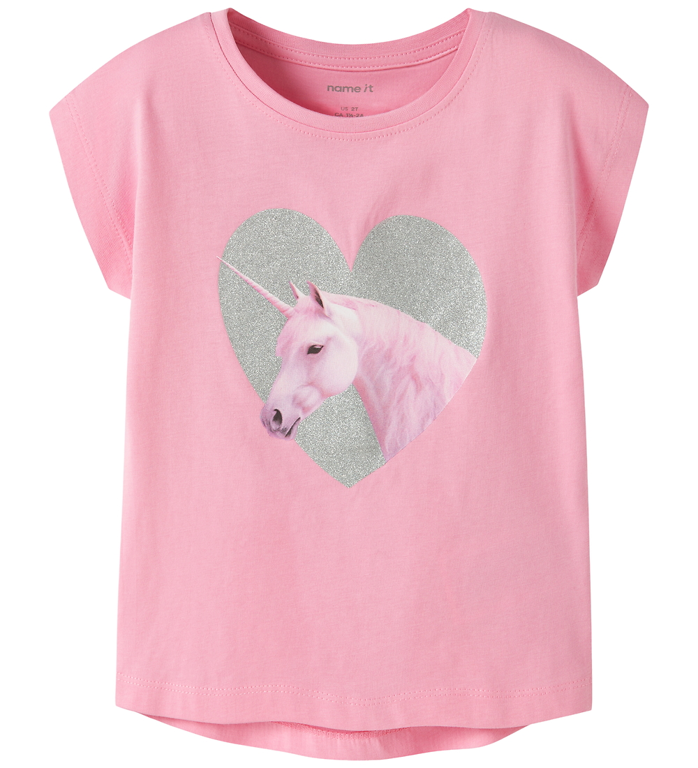 Name It T-Shirt - NmfVotia - Pink Getränk/Glitter Unicorn - Name It - 3 Jahre (98) - T-Shirts