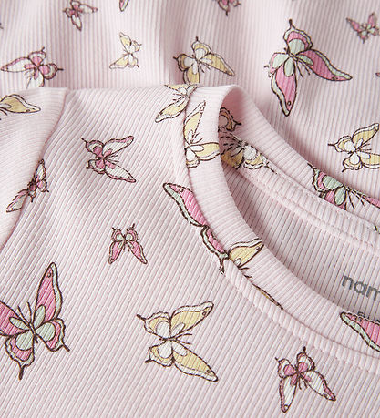 Name It Kjole - Rib - NmfVemma - Cradle Pink/Butterflies