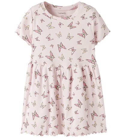 Name It Kjole - Rib - NmfVemma - Cradle Pink/Butterflies