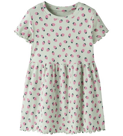 Name It Kjole - Rib - NmfVemma - Pale Aqua/Strawberries