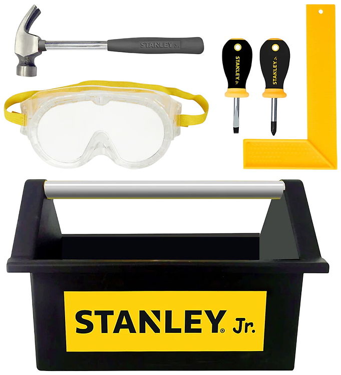 Stanley Open Toolbox + 5 pc Toolset Hammer, Screwdriver Philips, Screwdriver Flat, Square, Safety Goggle, Open Toolbox