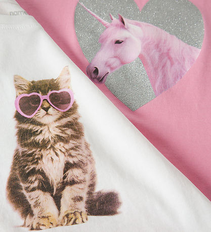 Name It T-shirt - 2-pak - NmfVotia - Bright White/Pink Drink