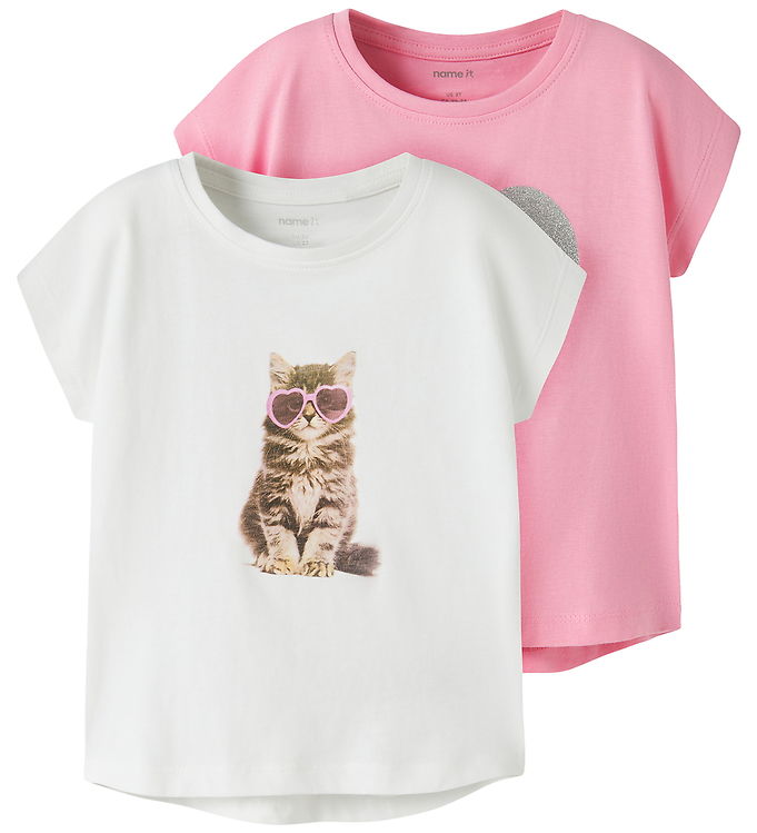 Name It T-shirt - 2-pak - NmfVotia - Bright White/Pink Drink
