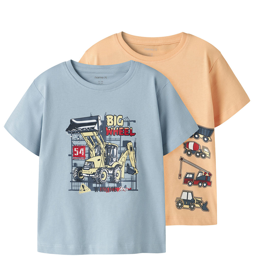 Name It T-Shirt - 2er-Pack - NmmWagon - Peach Fuzz/Blue Fog - Name It - 3 Jahre (98) - T-Shirts