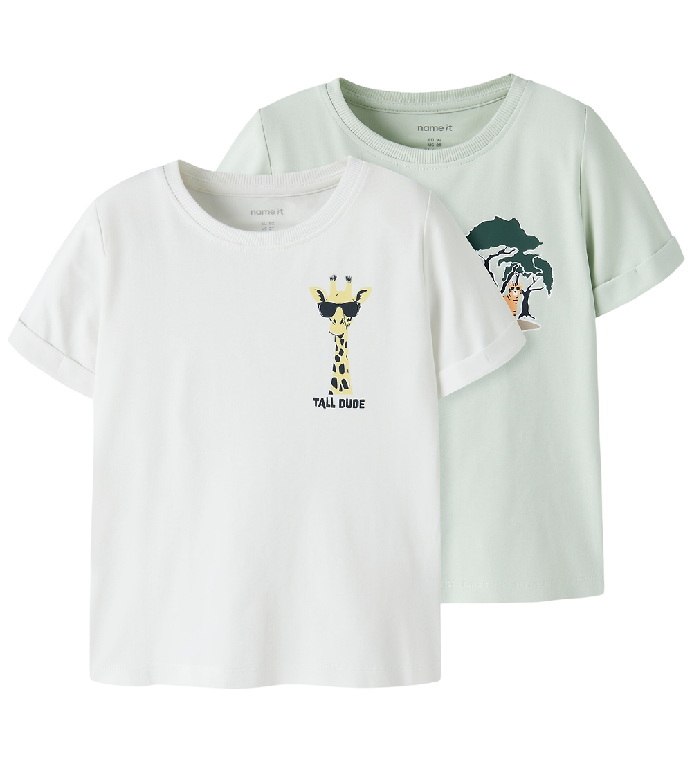 Name It T-shirts - 2er-Pack - NmmGrow - Pale Aqua/Bright White - Name It - 6 Jahre (116) - T-Shirts
