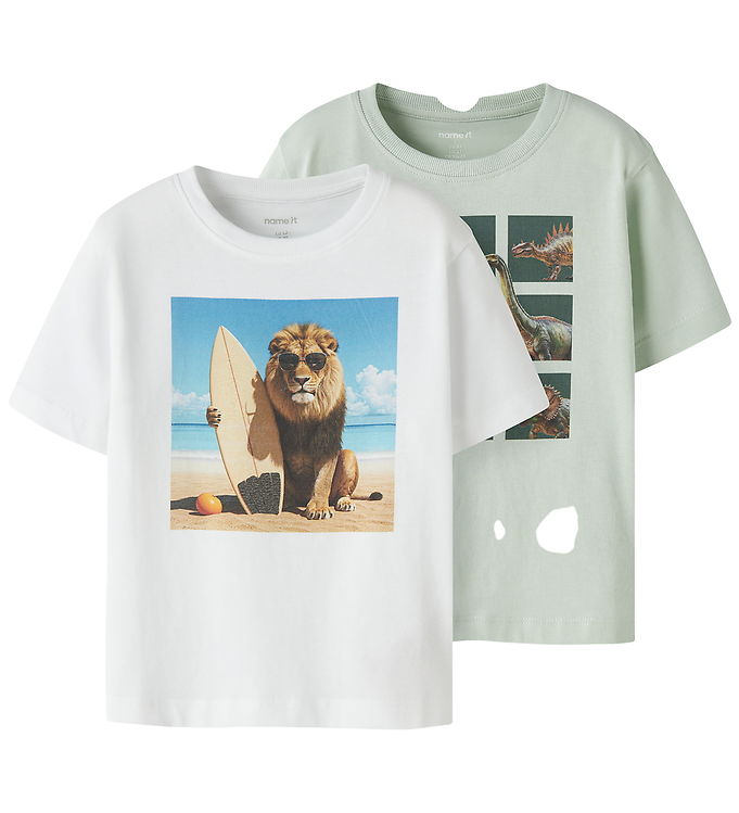 Name It T-shirt - 2-pak - NmmVoto - Pale Aqua/Bright White