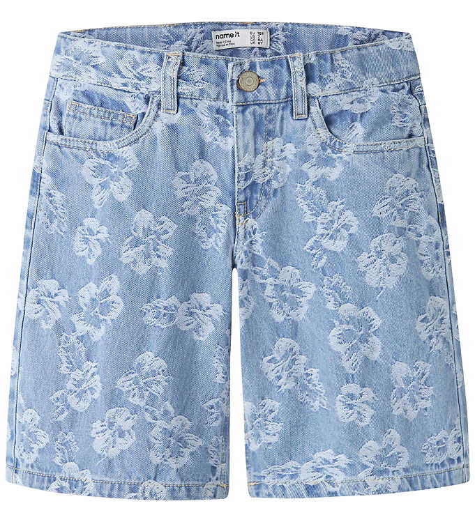 NAME IT Denim Shorts Rose Light Blue Denim Flowers