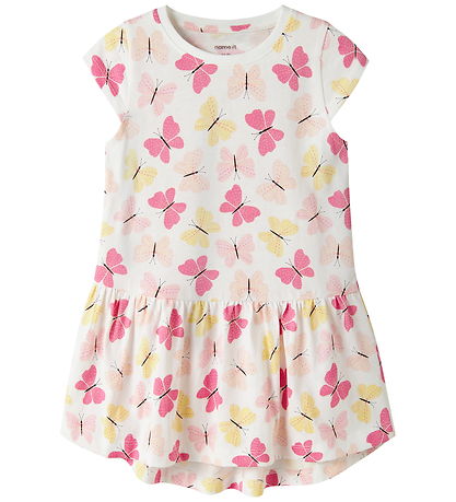 Name It Kjole - NmfVigga - Bright White/Pink Butterfly