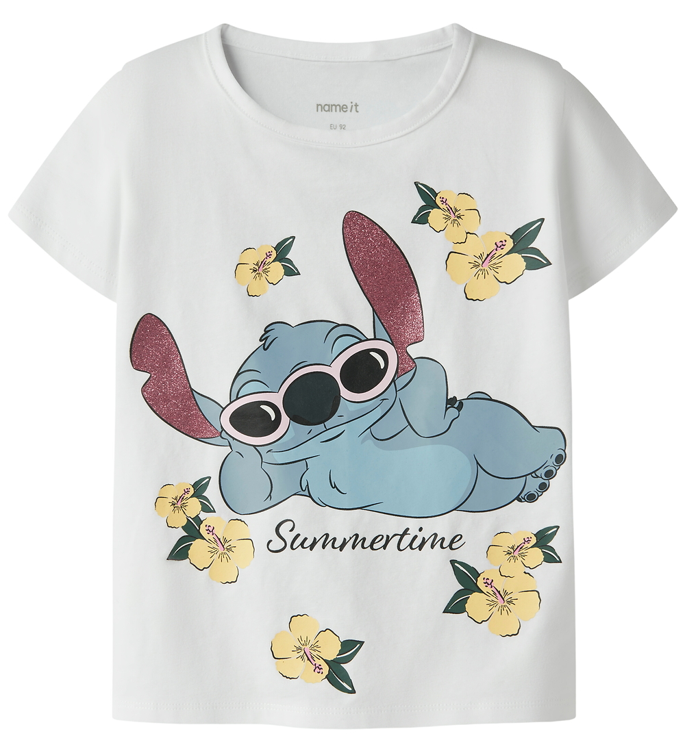 Name It T-Shirt - NmfAnn - Stitch - Bright White - Name It - 2 Jahre (92) - T-Shirts