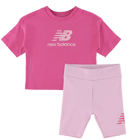 New Balance Shortssæt - Stacked Logo - Pink Satin