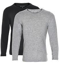 Minymo Bluse - 2-pak - Sort/Gråmeleret m. Blonde