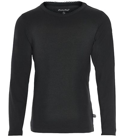 Minymo Bluse - 2-pak - Sort/Gråmeleret m. Blonde